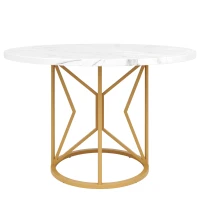 Tavolo da pranzo rotondo in MDF, gambe in metallo, 100x100x76 cm, Bianco e Oro(m-2)