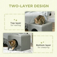 PawHut Căsuță pentru Pisici cu 2 Nivele și Pernă din Pluș, din Lemn, Poliester și Plastic, 36.5x36.5x33 cm, Verde(m-4)