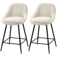 HOMCOM Lot de 2 tabourets de bar en tissu velours côtelé, chaises de bar avec dossier courbé, repose-pieds, 49x52x88cm, crème