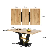 Table de salle à manger extensible avec pieds en V, MDF et métal, 118-157x70x75 cm, Couleur naturelle(m-3)