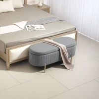 HOMCOM Banc de rangement, bout de lit en velours avec couvercle, pieds en métal, capacité 72 L, 108x44x43,5cm, gris(m-10)