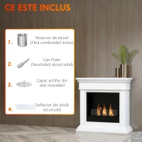 HOMCOM Semineu cu Etanol fara Aerisire, Semineu fara Ventilatie, Semineu Independent cu Capac de Flacara, Rezervoare de 0,4L, Max 18㎡, Arde cu Alcool Lichid si Alcool Solid, Alb(m-6)