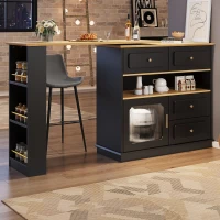 Bancone da bar allungabile con contenitore, girevole a 360°, MDF e vetro, 125-181x39x104,5 cm, Nero(m-4)