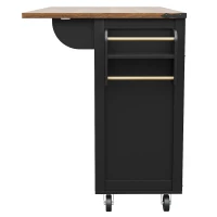 Kücheninsel mit klappbarer Tischplatte, Servierwagen auf Rollen mit 2 Schiebetüren und 3 Schubladen, 140 x 45/73 x 94 cm, Schwarz(m-7)
