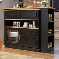 Bancone da bar allungabile con contenitore, girevole a 360°, MDF e vetro, 125-181x39x104,5 cm, Nero(m-6)