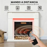 HOMCOM Chimenea Eléctrica Empotrable con Efecto de Llama 3D Tira de Luz LED RGB 1800W Temporizador Termostato Blanco(m-6)