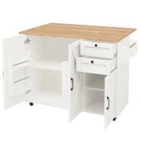 Isla de cocina moderna, con tablero ajustable y espacio de almacenamiento, 120x43,2/71,2x92 cm, Blanco(m-11)