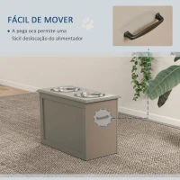 PawHut Comedouro Elevado para Cães com 2 Tigelas de Aço Inoxidável e Espaço de Armazenamento Oculto 60x30x41 cm Cinzento(m-7)