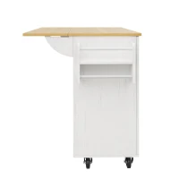 Îlot de cuisine avec plateau de table rabattable, desserte avec étagères à snacks et placards extensibles, 134,5x46/74x90,5 cm, Blanc(m-8)