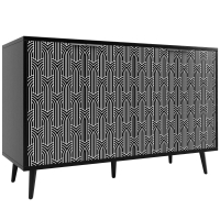 Esszimmerschrank mit einzigartiger Fischgrätenmuster-Tür, für Wohnzimmer und Esszimmer, 120 x 35 x 78 cm, Schwarz