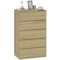 HOMCOM Kommode mit 5 Schubladen aus Holz mit Metallführungen und eingefrästen Griffen, 60x39x100 cm, Farbe Buche(m-7)