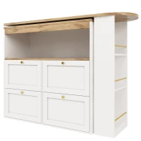 Bancone bar girevole a 360°, mobile modulare a L con 4 cassetti e ripiani aperti, Bianco(m-8)