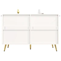 Buffet de salle à manger avec 6 tiroirs spacieux, portes d'armoire au design tridimensionnel et pieds dorés, 120x40x75 cm, Blanc(m-7)