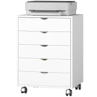 HOMCOM Schubladenschrank fürs Büro mit 5 Schubladen für A3-Dokumente, Rollen und Feststellbremse, 50x40x67.5 cm, Weiß(m-6)
