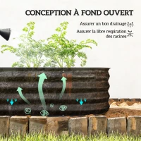 Outsunny Jardinière surélevée carré potager de jardin en acier modulable légumes, plantes, fleurs, dim. 150 x 62 x 30 cm noir(m-5)