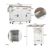 Îlot de cuisine avec plateau rabattable, avec 4 portes et 2 tiroirs, 140x45/73x92 cm, Blanc(m-3)