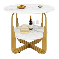 Tavolo in legno rotondo rotondo per 4 persone con spazio portaoggetti inferiore, 80x80x76 cm, Bianco e Oro(m-8)