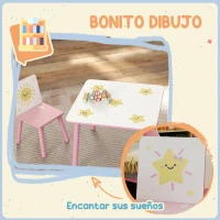 AIYAPLAY Mesa y Sillas Infantiles de 3 Piezas Mesa Infantil con 2 Sillas de Madera de Pino para niños de +3 Años 60x60x44 cm Rosa(m-5)