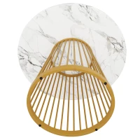 Tavolo da pranzo rotondo per 4 persone con piano in MDF e gambe in metallo, 80x80x76 cm, Bianco e Oro(m-6)