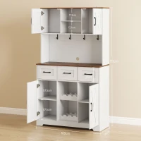 HOMCOM Armoire de Cuisine avec Casier à Bouteilles pour 8 Bouteilles 4 Portes 3 Tiroirs Plan de Travail Spacieux 100x38x172 cm Blanc(m-2)
