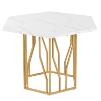 Masă de dining hexagonală modernă, Alb+Auriu