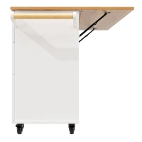 Îlot de cuisine avec plateau rabattable, table à manger multifonction avec espace de rangement, 133x37,3/70x88 cm, Blanc(m-7)