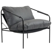 HOMCOM Fauteuil de salon en cuir PU et structure métallique avec coussins épais, 74.5x75x77 cm, Gris charbon(m-1)