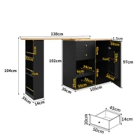 Bancone bar girevole a 360° con 2 cassetti e armadietto con anta scorrevole, 3 ripiani aperti, Nero(m-3)