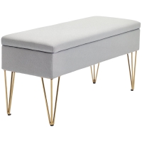 HOMCOM Banc de bout de lit avec coffre en tissu et pieds en acier, 100x40x49 cm, Gris clair