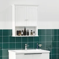 kleankin Mobile Bagno Sospeso con Armadietto a 2 Ante e Ripiano Aperto, Mensola Interna Regolabile, Bianco(m-2)