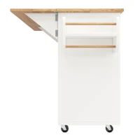 Isla de cocina moderna, con tablero ajustable y espacio de almacenamiento, 120x43,2/71,2x92 cm, Blanco(m-9)