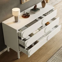 Buffet de salle à manger blanc avec 6 tiroirs spacieux, design tridimensionnel des portes d'armoire, 120x40x75 cm, Blanc(m-1)