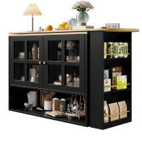 Bancone da bar girevole a 360° con ripiano per snack e 5 scaffali, 138-204x39x102,5 cm, Nero(m-7)