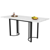 Tavolo allungabile da pranzo con struttura in metallo, 140-179.5x80x75.5 cm, Bianco e Nero(m-9)