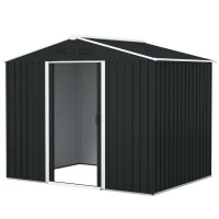 Outsunny 8 x 6ft Outdoor Garden Roofed Metal Storage Shed Tool Box with Ventilation & 2 Sliding Doors,Grey(m-10)