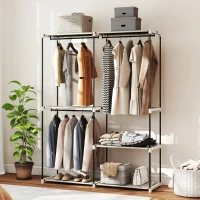 HOMCOM Armário de Roupa Aberto 142x43x185 cm Armário para Roupas com 4 Prateleiras de Tecido 3 Barras para Pendurar Creme(m-5)