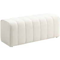 HOMCOM Banc bout de lit, banquette rembourrée, style moderne, ottoman en tissu aspect lin, 110 x 40 x 44 cm, crème(m-11)