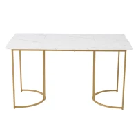 Masă de bucătărie dreptunghiulară cu cadru metalic stabil, 140x80x75 cm, Alb(m-7)