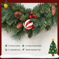 HOMCOM Ghirlandă de Crăciun 60 cm cu 146 Ramuri Înzăpezite, Conuri, Boabe și Bile(m-5)