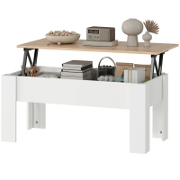 HOMCOM Table basse relevable, table de salon avec compartiment caché, style moderne, pour salon, bureau, 100x50x45cm, blanc