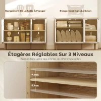 HOMCOM Buffet à haute brillance, meuble de rangement avec 3 portes, étagères réglables, 107 x 35 x 77 cm, blanc et chêne(m-5)