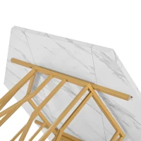 Tavolo da pranzo esagonale moderno con gambe in metallo dorato, 115.5x100x75 cm, Bianco e Oro(m-6)