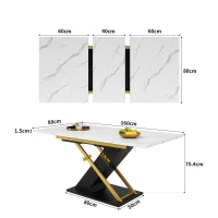 Table à manger extensible, table cuisine-séjour avec pieds croisés, 120-160x80x75,4 cm, Blanc+Noir(m-3)