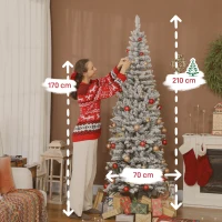 HOMCOM Árvore de Natal Estreita 210 cm Nevada com Luzes LED Bicolores 11 Modos de Iluminação 687 Ramos Suporte Metálico Verde(m-3)
