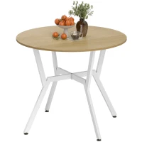 HOMCOM Mesa de Refeição Redonda Mesa de Jantar Estilo Industrial com Bancada de Madeira e Estrutura de Aço Ø90x76 cm Madeira e Branco(m-11)