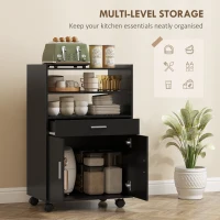 HOMCOM Dulap pentru Cuptorul cu Microunde cu Sertar, Dulap și 2 Rafturi Negru(m-4)