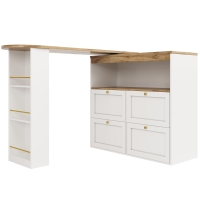 Um 360° drehbarer Bartisch, L-förmiger modularer Schrank mit 4 Schubladen und offenen Ablagen, für Esszimmer, Wohnzimmer, Weiß