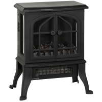 HOMCOM Lareira Elétrica 900/1800W com Efeito Chama 3D 2 Níveis de Potência Termóstato Ajustável  para 15-30 ㎡ 39x24x48 cm Preto