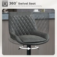 HOMCOM Retro Bar Stools Set of 2, Adjustable Kitchen Stool, Upholstered Bar Chairs with Back, Swivel Seat, Dark Grey(m-5)