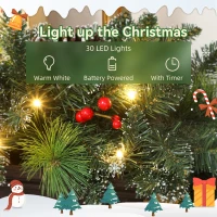 HOMCOM Ghirlandă de Crăciun 183 cm cu Crengi Înzăpezite și 30 de Lumini Albe, Conuri și Boabe pentru Interioare(m-5)